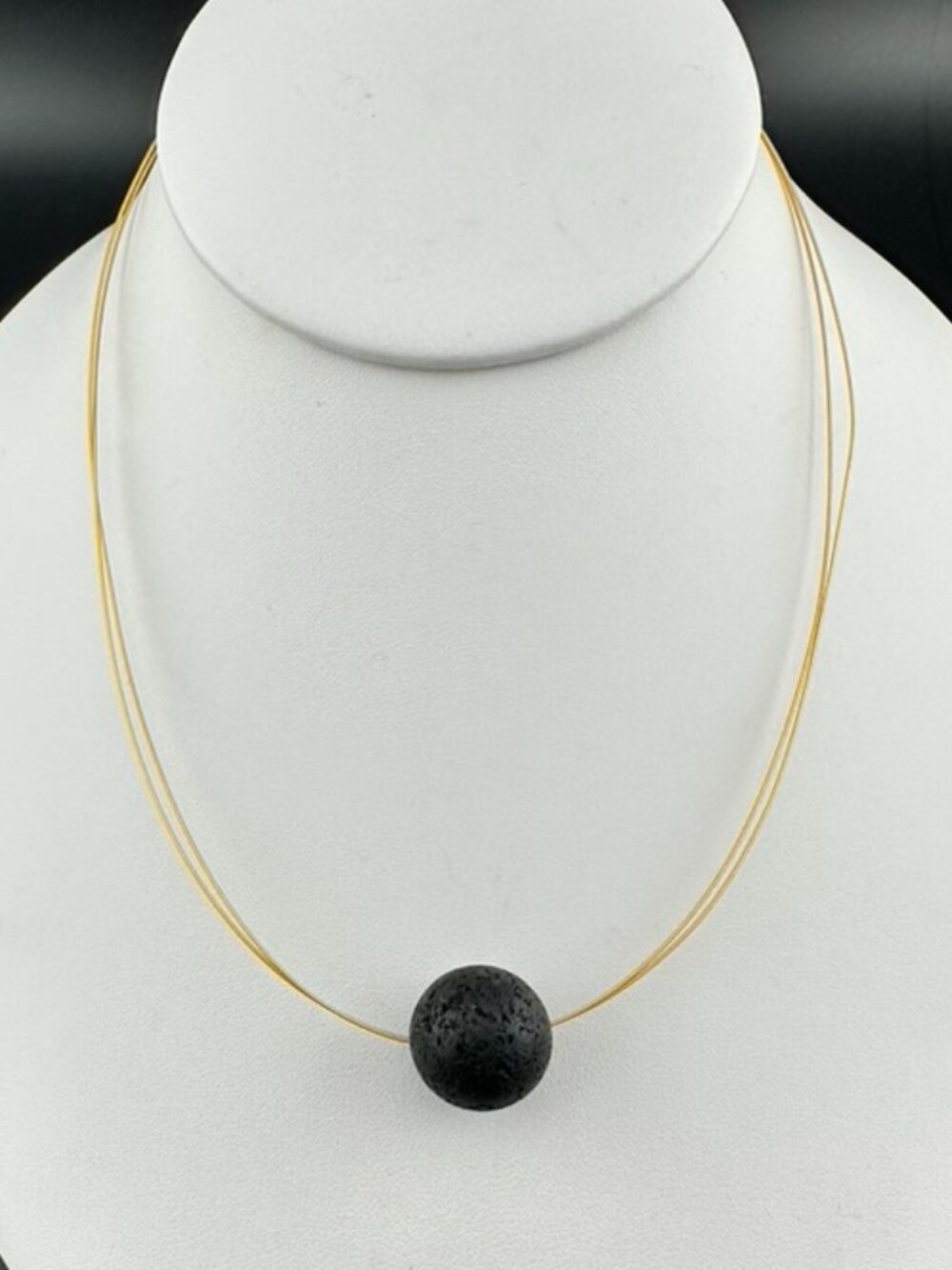 Lava Bead Sterling Silver gold plated Pendant Choker 2 strand Necklace